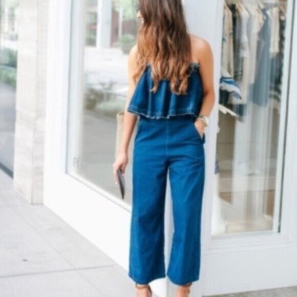 Anthropologie | Women's Blue Hei Hei Denim Strapless Romper Size Medium - Picture 13 of 15